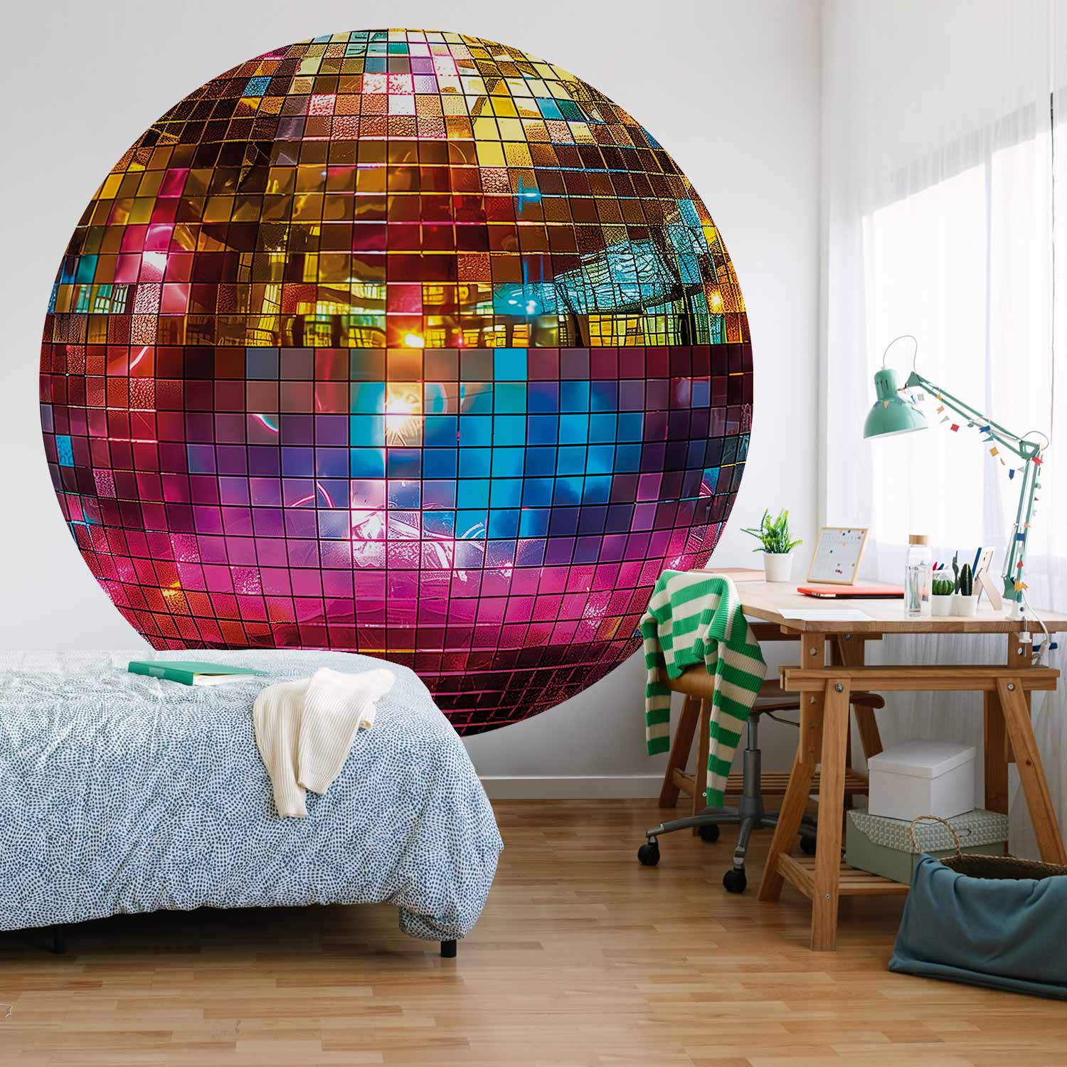 Round Wall Mural - Gold Disco Ball