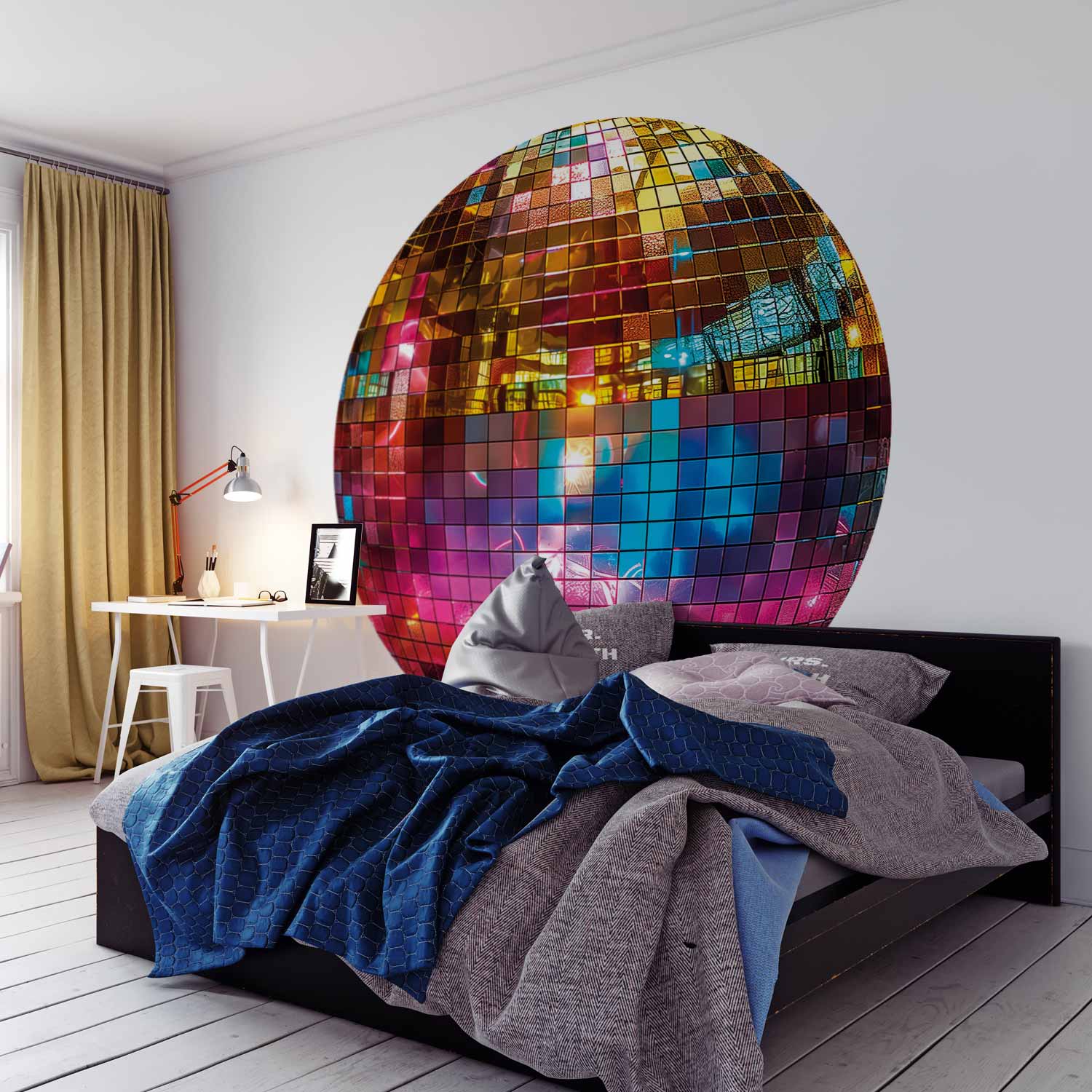 Round Wall Mural - Gold Disco Ball