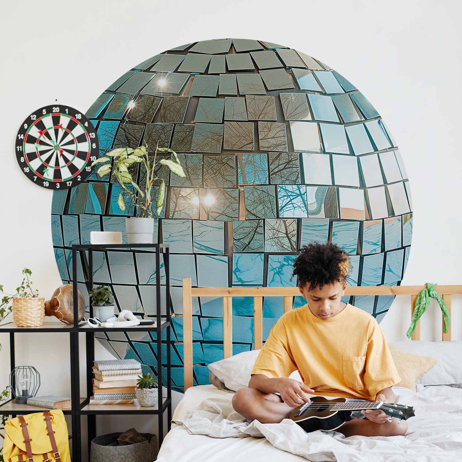 Round Wall Mural - Sky Blue Disco Ball