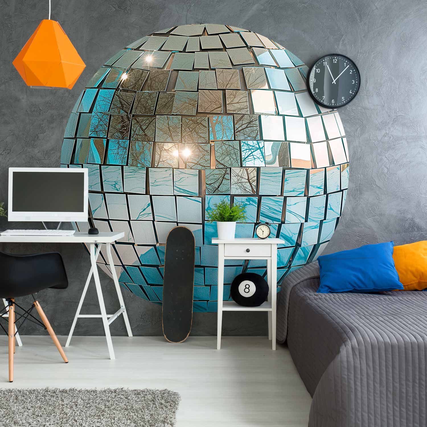 Round Wall Mural - Sky Blue Disco Ball