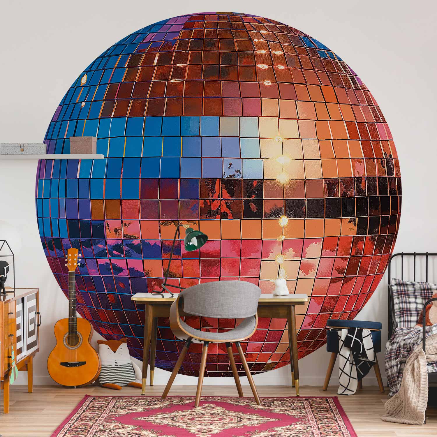 Round Wall Mural - Old Gold Disco Ball