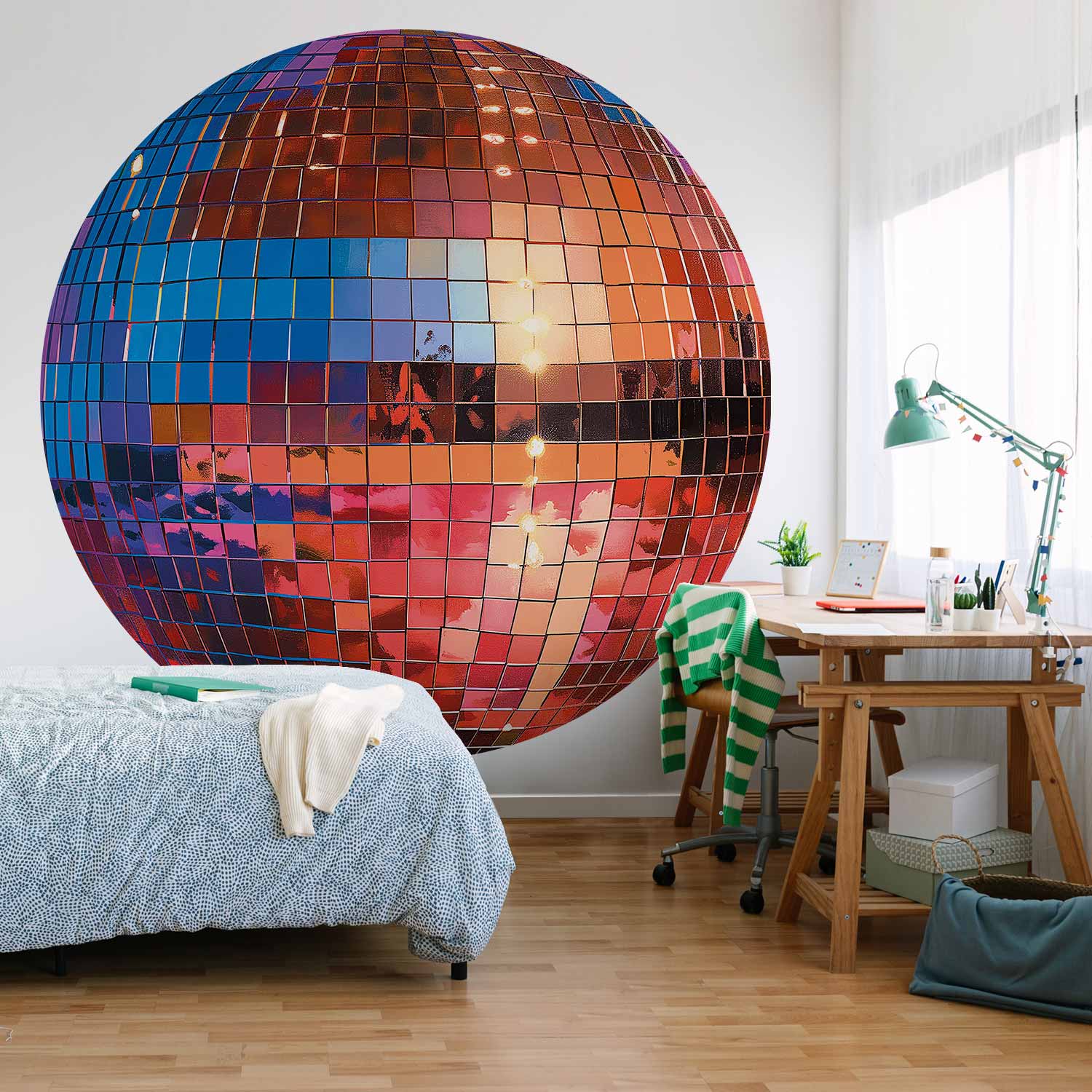 Round Wall Mural - Old Gold Disco Ball