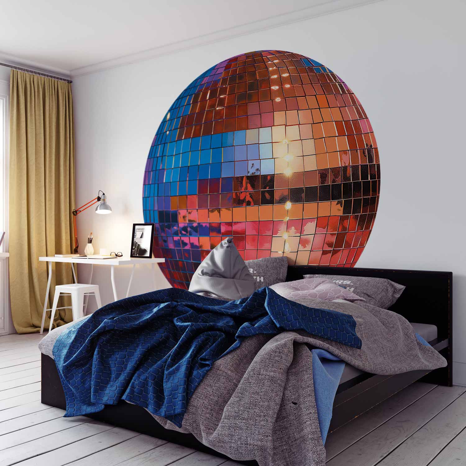 Round Wall Mural - Old Gold Disco Ball