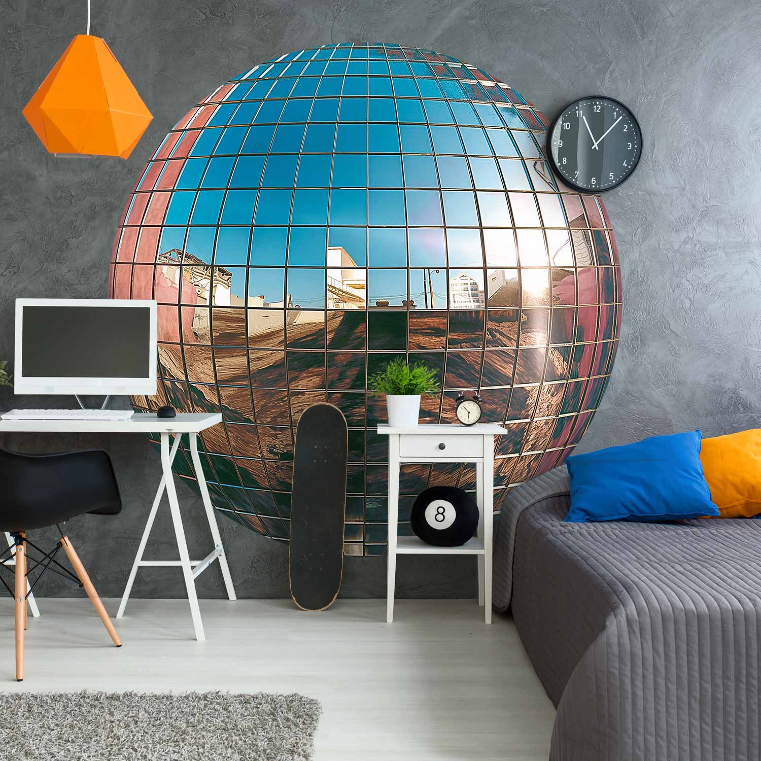 Round Wall Mural - Platinum Disco Ball