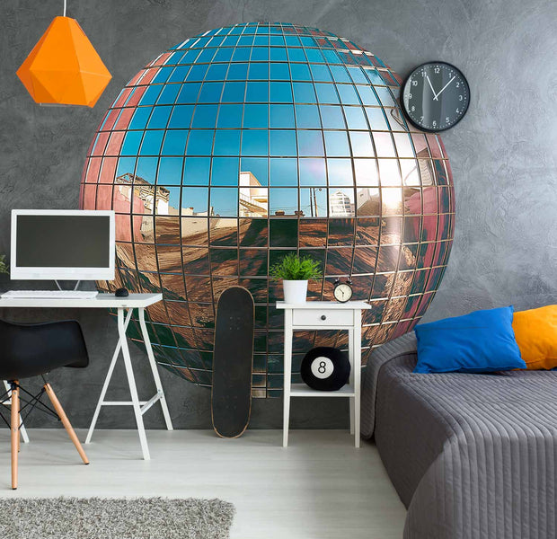 Round Wall Mural - Platinum Disco Ball