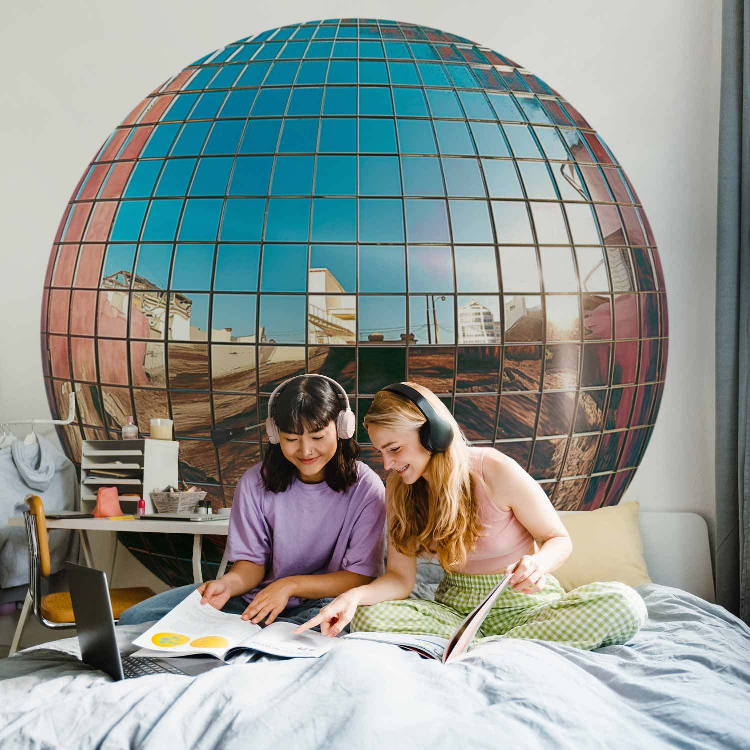 Round Wall Mural - Platinum Disco Ball