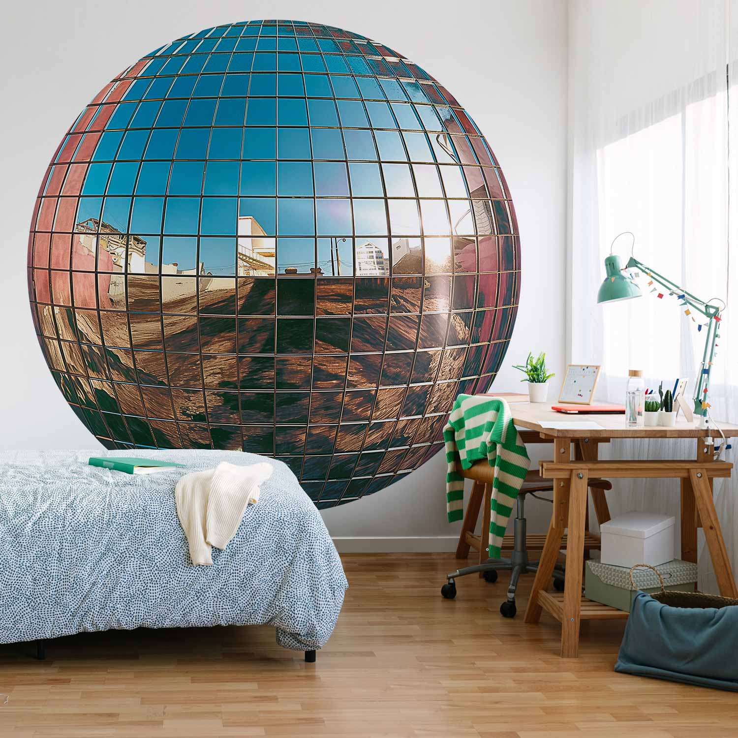 Round Wall Mural - Platinum Disco Ball