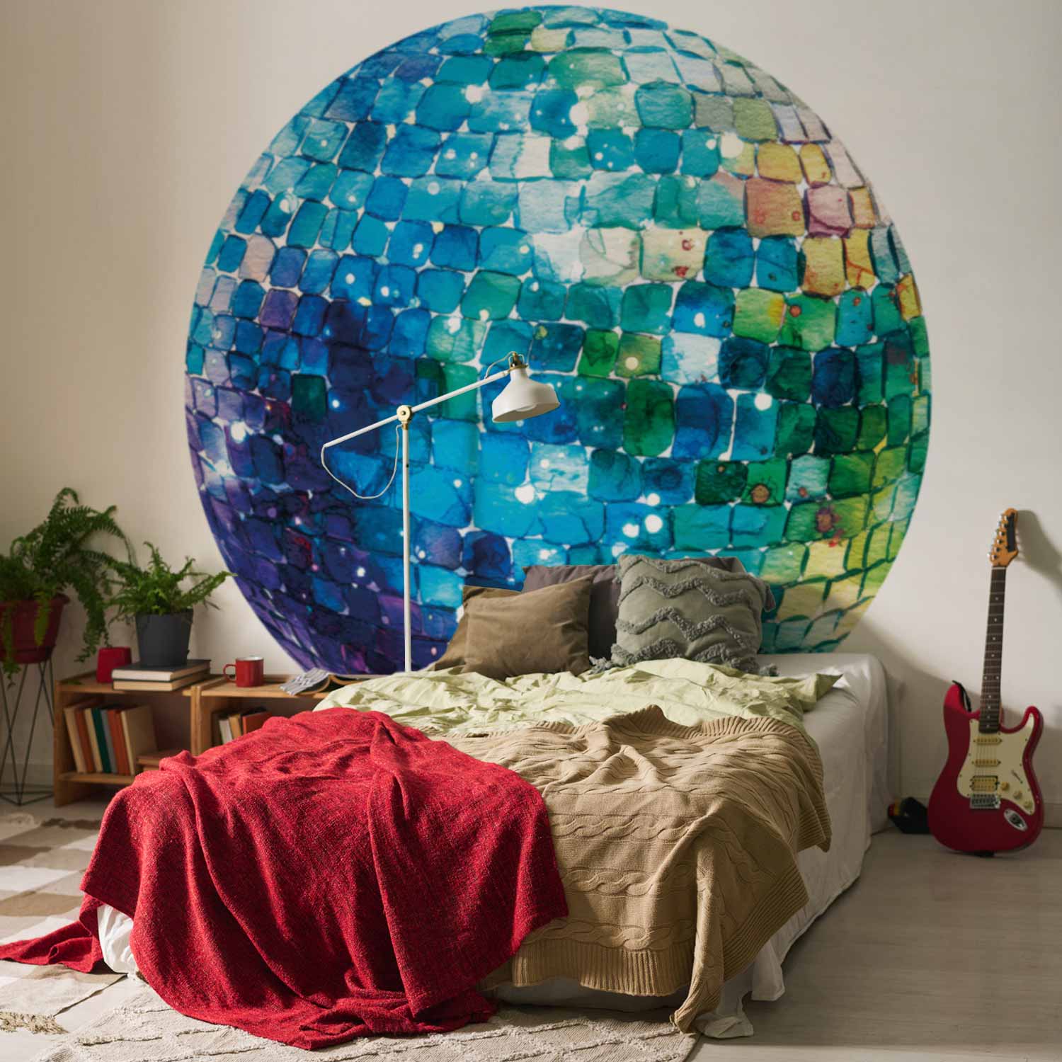 Round Wall Mural - Turquoise Disco Ball