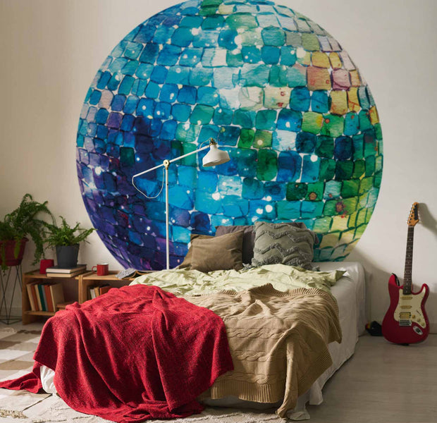 Round Wall Mural - Turquoise Disco Ball