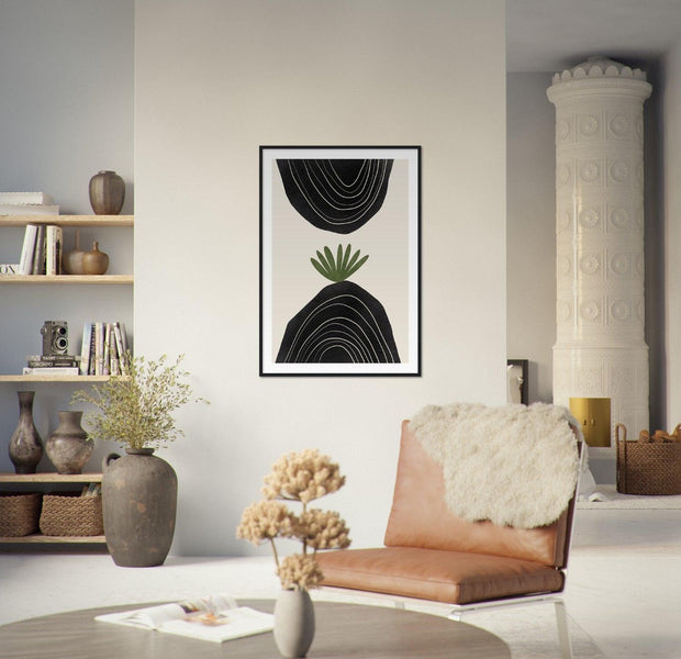 Black Beige Green Abstract Art Poster Nr. 2