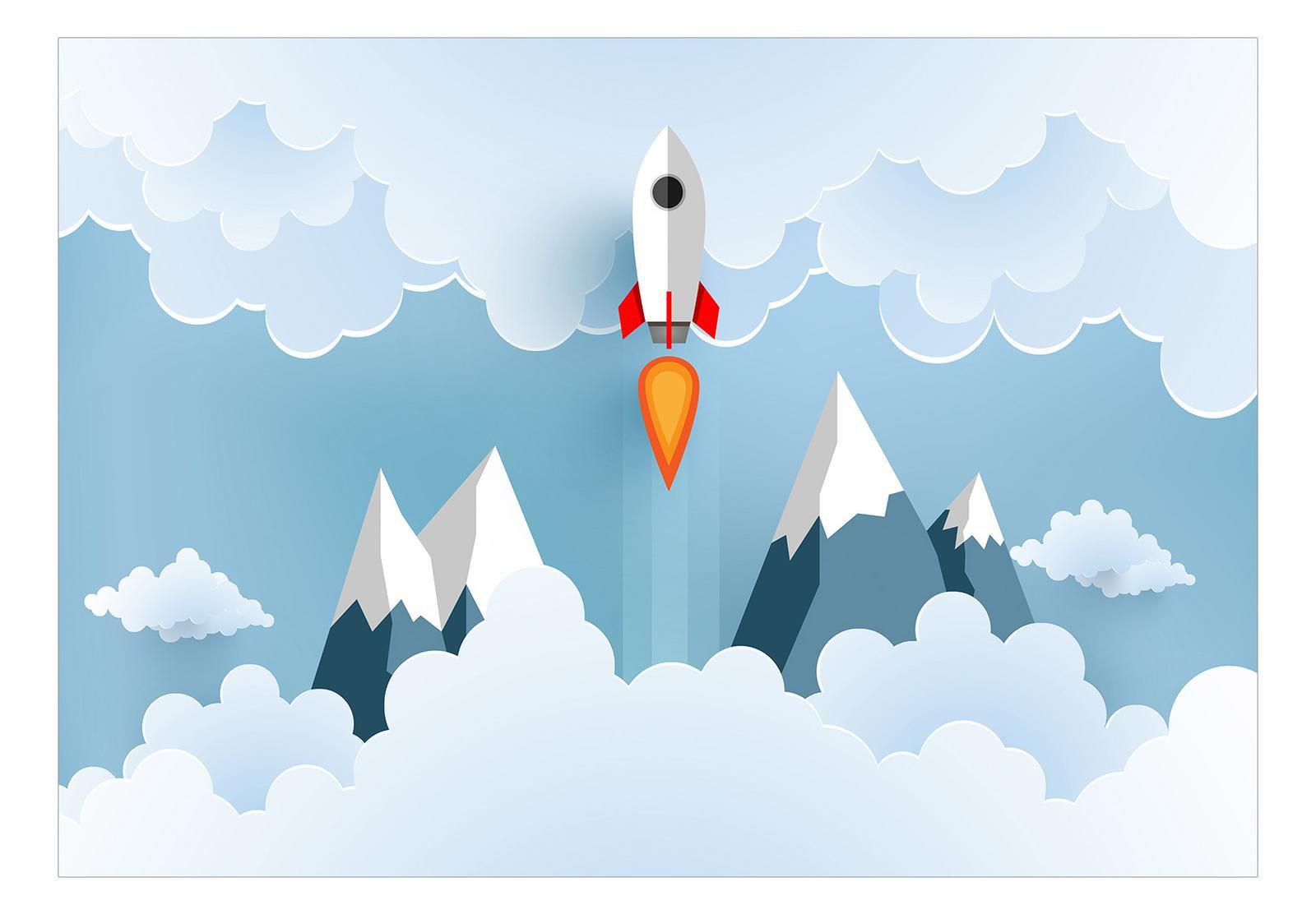 Kids Wallpaper Wall Mural - Rocket In The Clouds