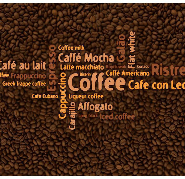 Kitchen Wallpaper Wall Mural - Coffee Words & Beans