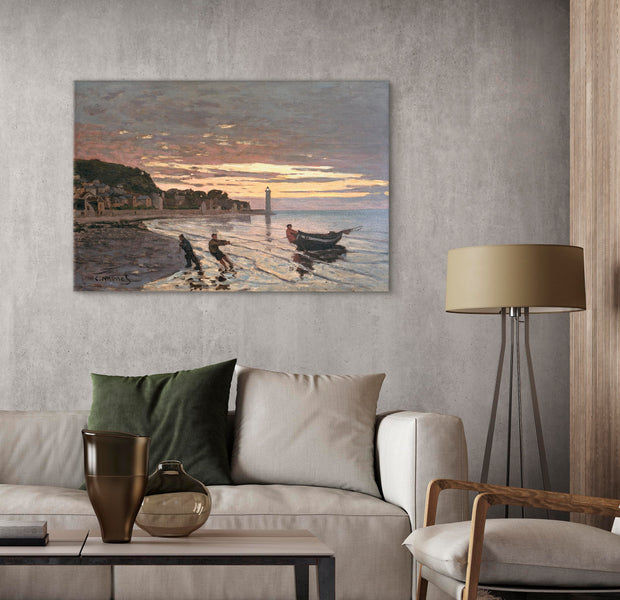 Reproduction Canvas Wall Art - Hauling a Boat Ashore - Honfleur