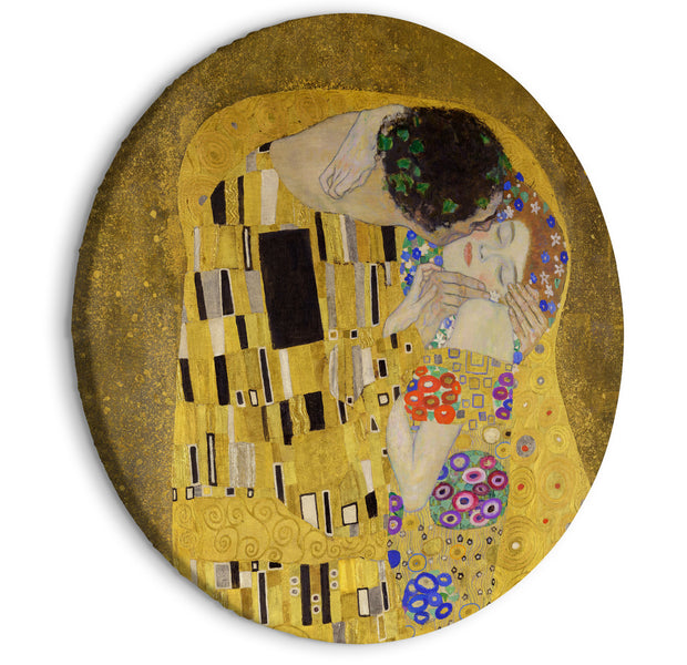 Round Canvas Print - Kiss - Gustav Klimt - A Couple in Love in a Passionate Embrace