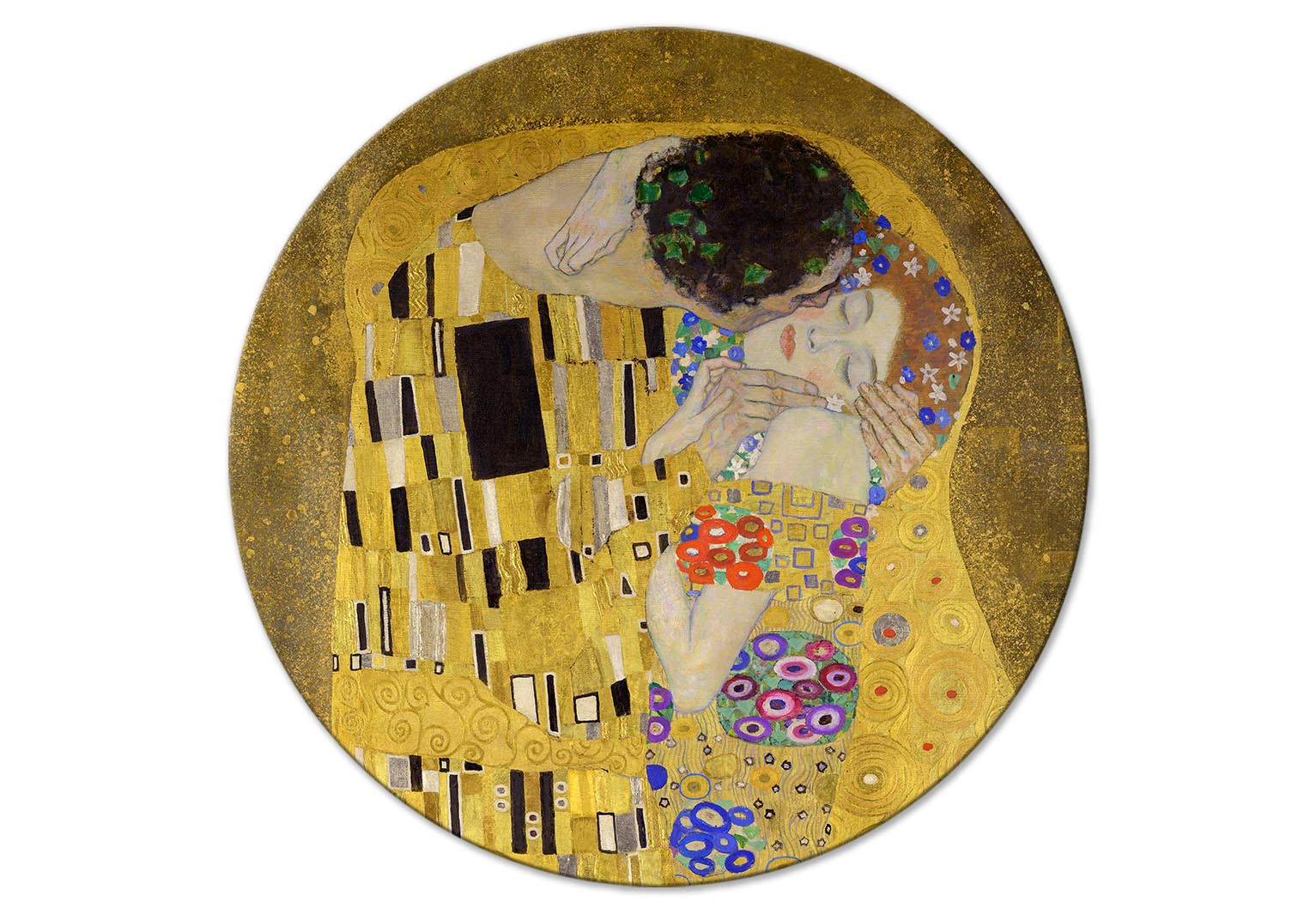 Round Canvas Print - Kiss - Gustav Klimt - A Couple in Love in a Passionate Embrace