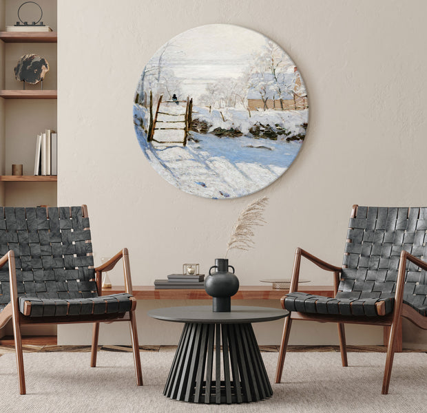 Round Canvas Print - Claude Monet’s Magpie - Normandy’s Painted Winter Landscape