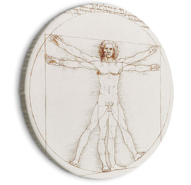 Round Canvas Print - Vitruvian Man by Leonardo Da Vinci - A Drawing of the Proportions of a Man’s Body