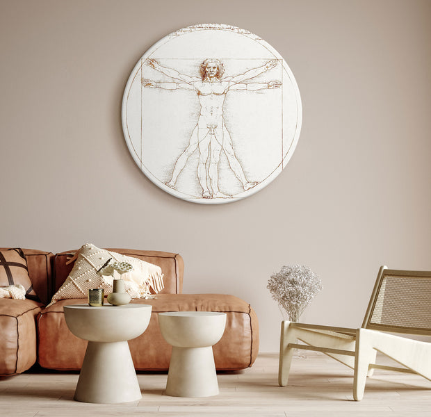 Round Canvas Print - Vitruvian Man by Leonardo Da Vinci - A Drawing of the Proportions of a Man’s Body