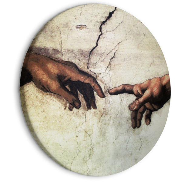 Round Canvas Print - The Creation of Adam - hands from a fresco by Michelangelo