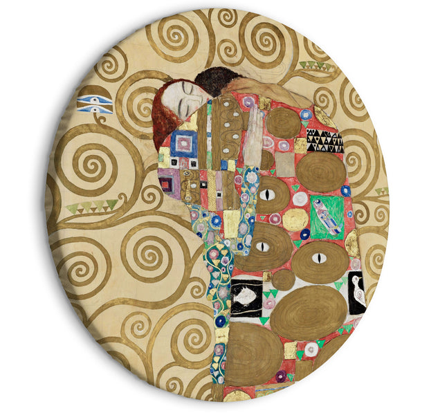 Round Canvas Print - The Fulfillment of Gustav Klimt - An Abstract Portrait of a Couple in an Embrace