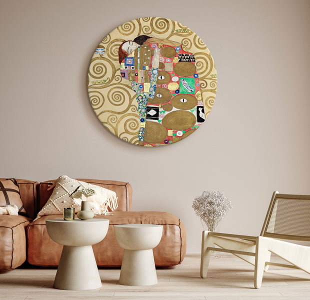 Round Canvas Print - The Fulfillment of Gustav Klimt - An Abstract Portrait of a Couple in an Embrace
