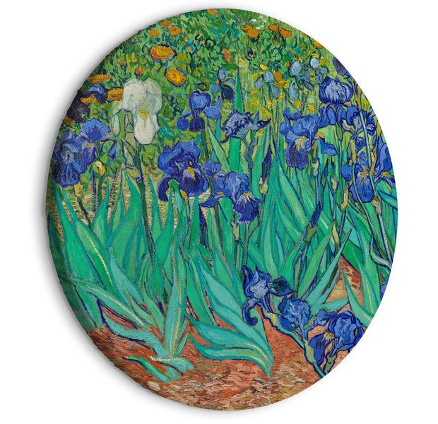Round Canvas Print - Irises by Vincent Van Gogh - Blue Flowers in the Meadow