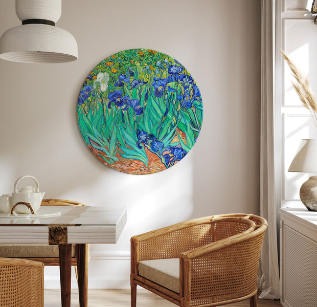 Round Canvas Print - Irises by Vincent Van Gogh - Blue Flowers in the Meadow