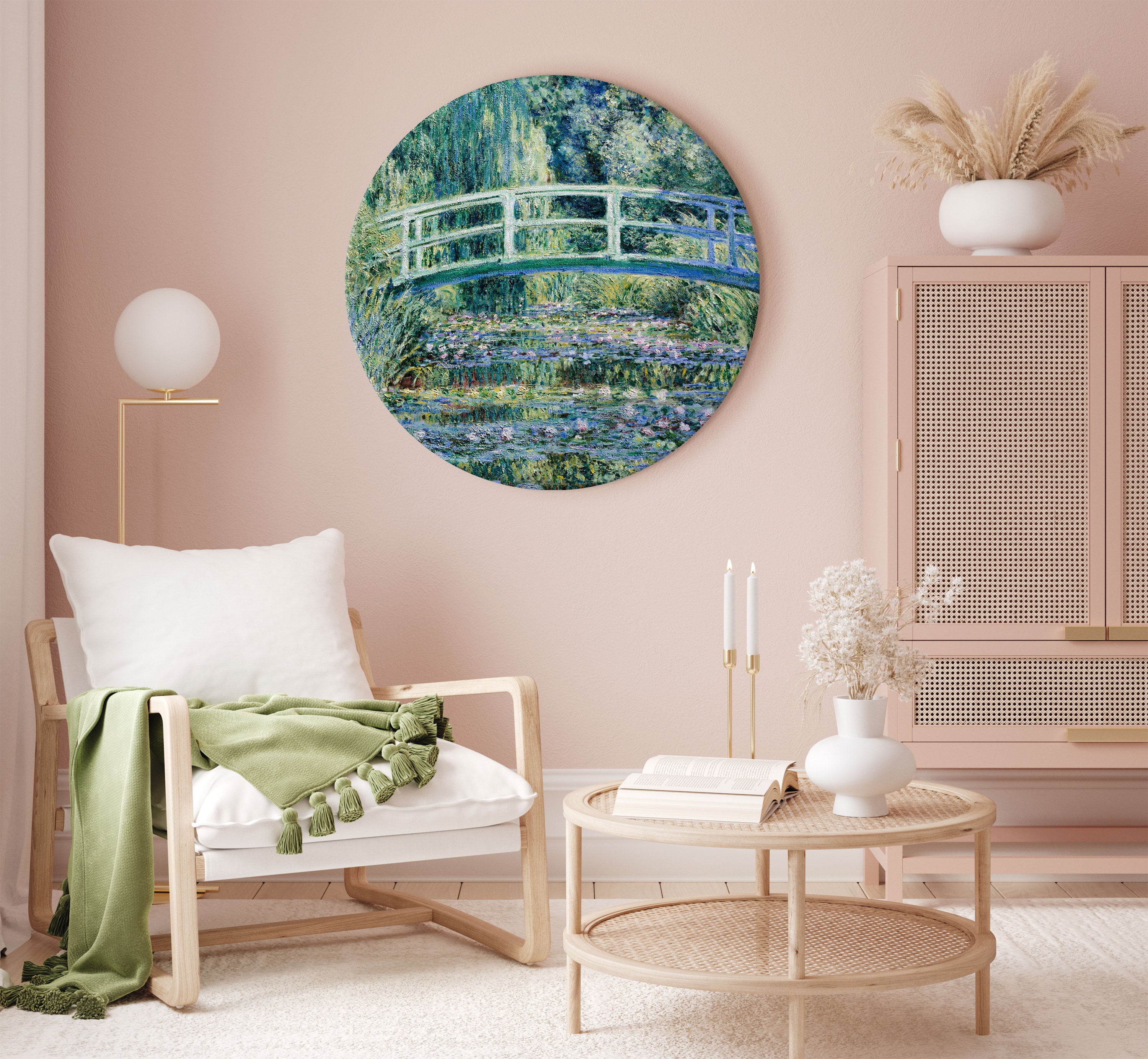 Round Canvas Print - Bridge at Giverny Claude Monet - Spring Landscape of a Forest With a River