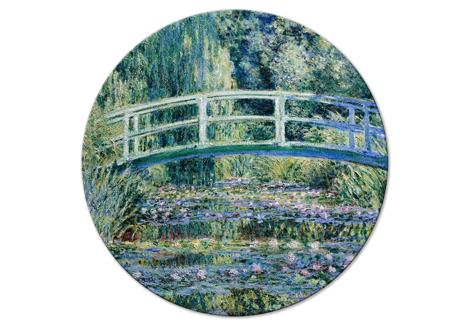 Round Canvas Print - Bridge at Giverny Claude Monet - Spring Landscape of a Forest With a River