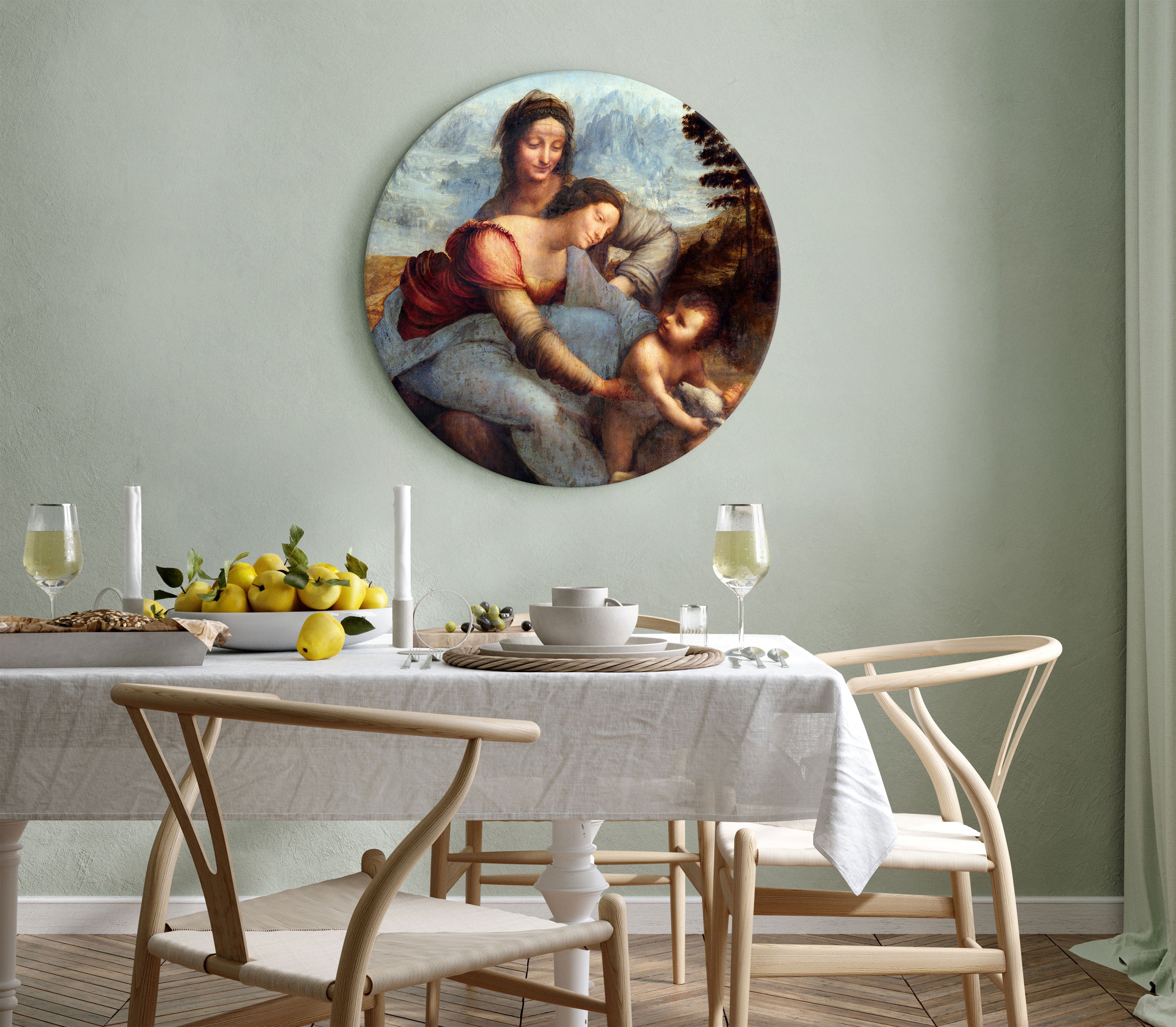 Round Canvas Print - The Virgin and Child with Saint Anne (Leonardo da Vinci)