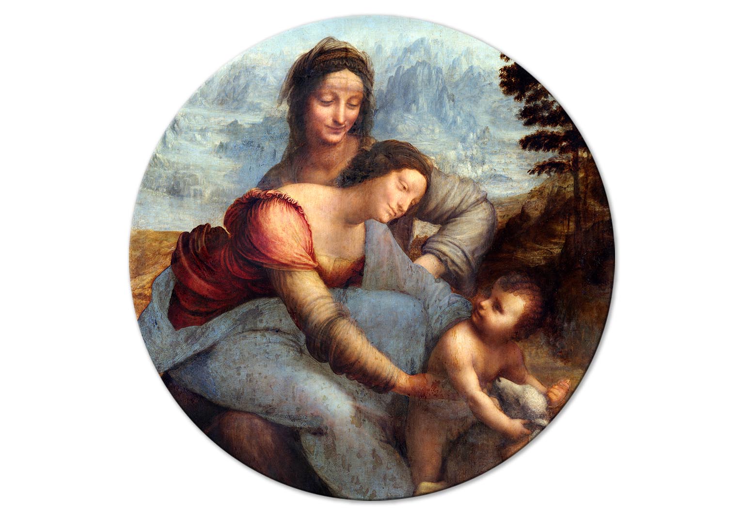 Round Canvas Print - The Virgin and Child with Saint Anne (Leonardo da Vinci)