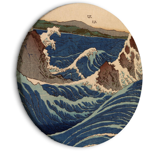 Round Canvas Print - Woodcut Utagawa Hiroshige - Great Blue Wave
