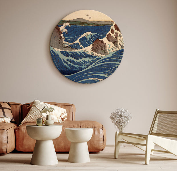 Round Canvas Print - Woodcut Utagawa Hiroshige - Great Blue Wave