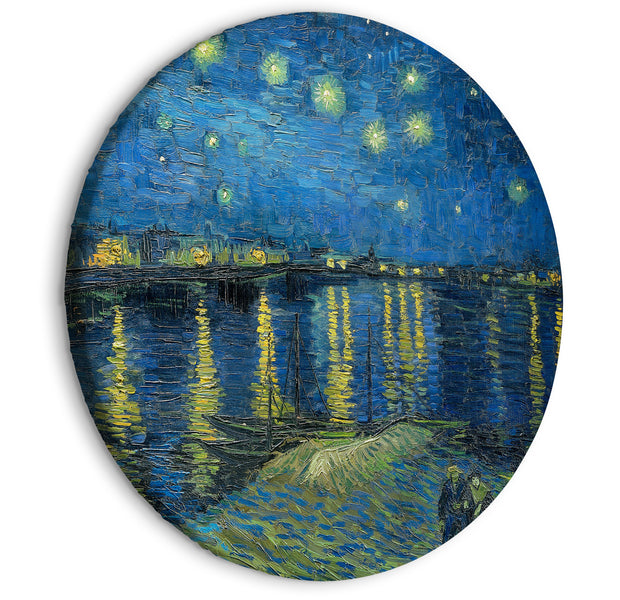 Round Canvas Print - Vincent Van Gogh - Starry Night Over the Rhone - A Boat Against the Backgof the Blue Sky