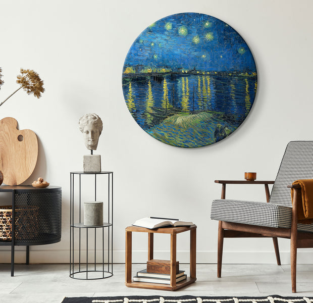 Round Canvas Print - Vincent Van Gogh - Starry Night Over the Rhone - A Boat Against the Backgof the Blue Sky