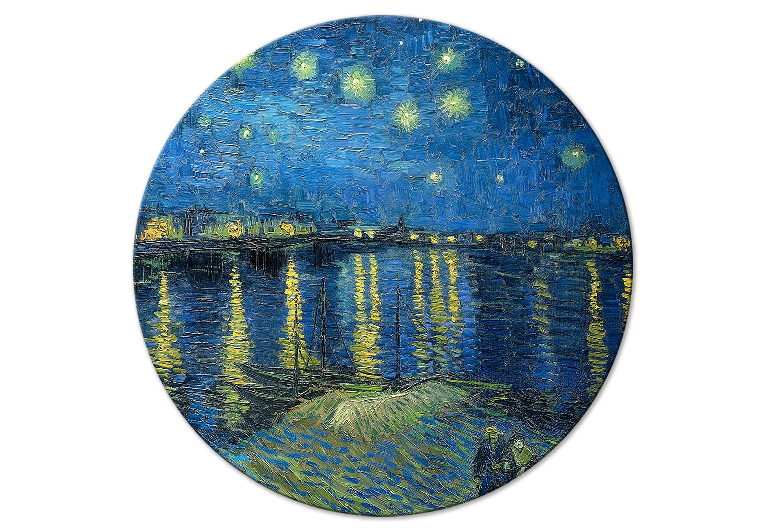 Round Canvas Print - Vincent Van Gogh - Starry Night Over the Rhone - A Boat Against the Backgof the Blue Sky