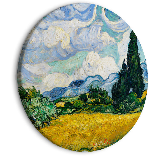 Round Canvas Print - Vincent Van Gogh - A Landscape With a Yellow Field of Chrysanthemum and a Cypress Tree
