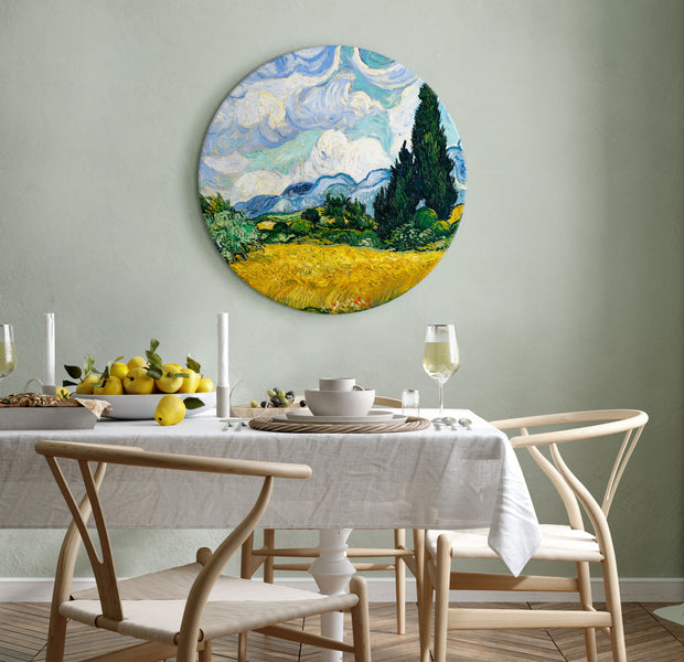 Round Canvas Print - Vincent Van Gogh - A Landscape With a Yellow Field of Chrysanthemum and a Cypress Tree