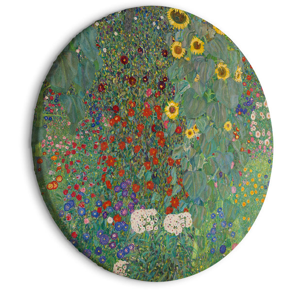 Round Canvas Print - Country Garden With Sunflowers, Gustav Klimt - Multi-Colored Flowers