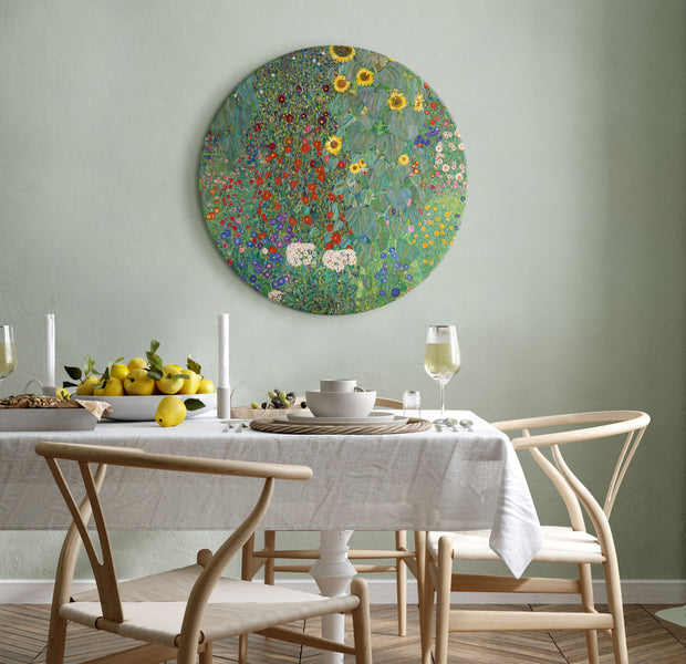 Round Canvas Print - Country Garden With Sunflowers, Gustav Klimt - Multi-Colored Flowers