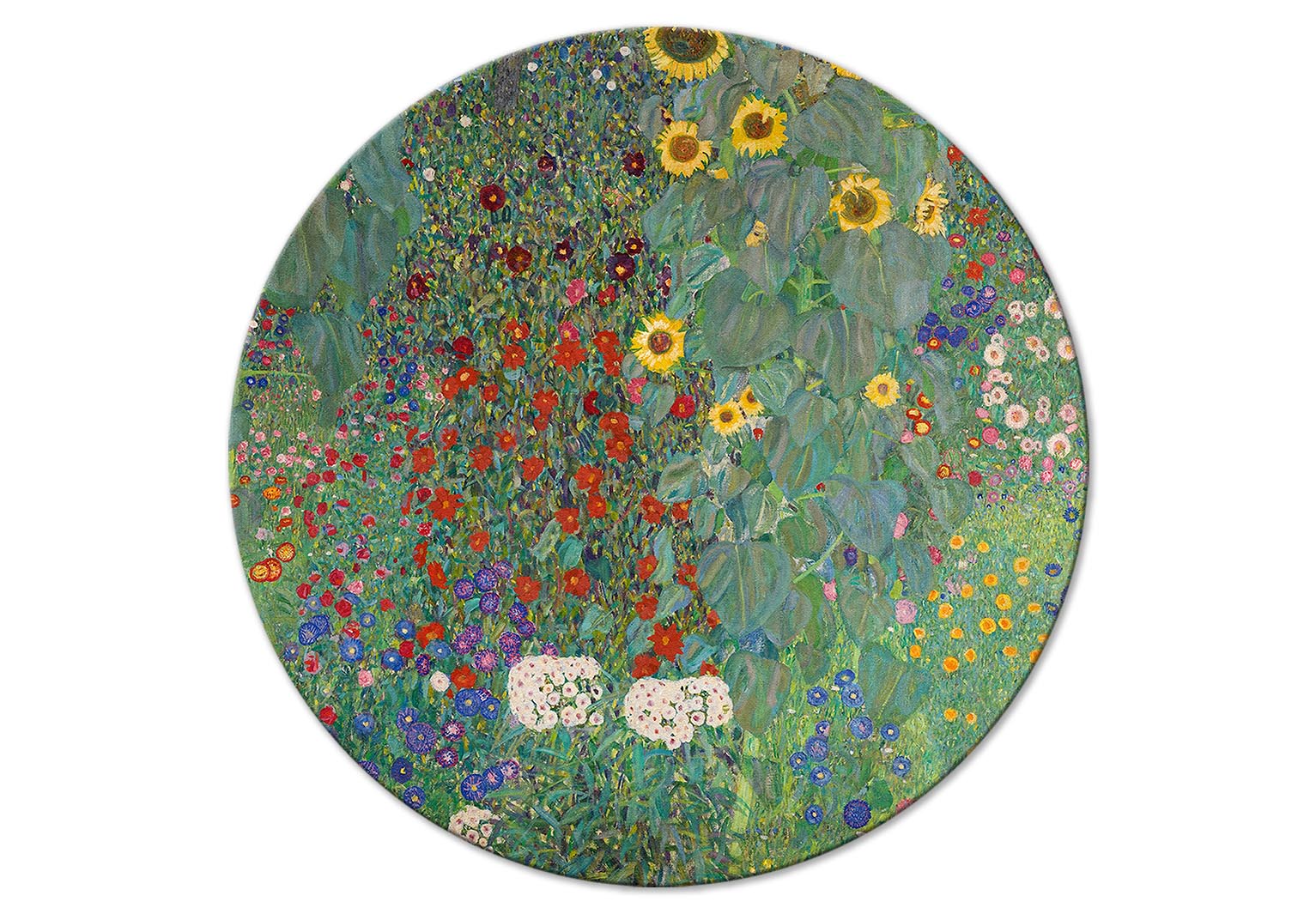 Round Canvas Print - Country Garden With Sunflowers, Gustav Klimt - Multi-Colored Flowers