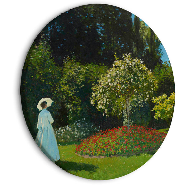 Round Canvas Print - Woman in the Garden by Claude Monet - A Landscape of Vegetation in Spring