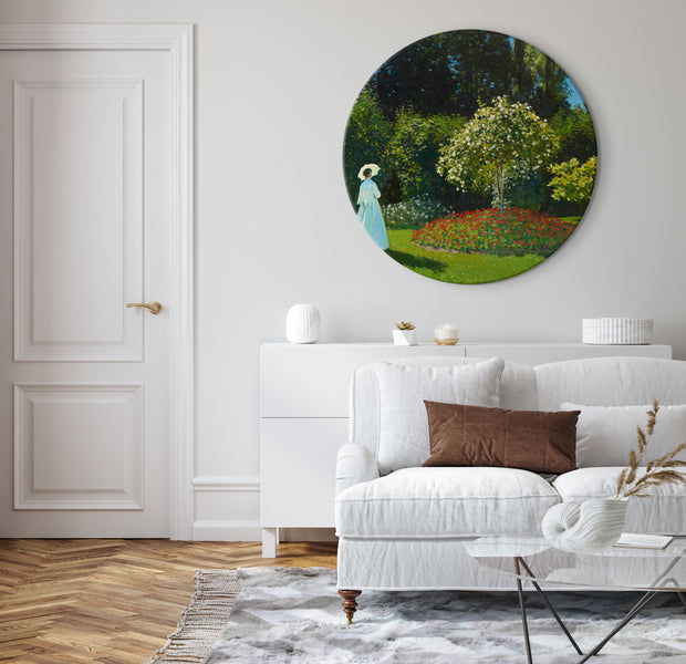 Round Canvas Print - Woman in the Garden by Claude Monet - A Landscape of Vegetation in Spring