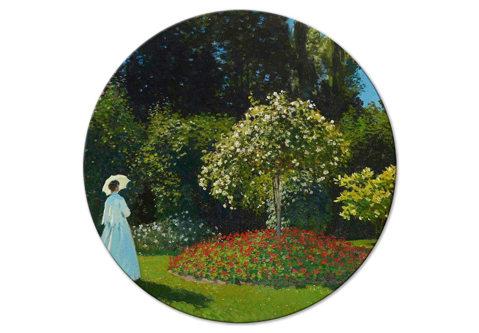 Round Canvas Print - Woman in the Garden by Claude Monet - A Landscape of Vegetation in Spring