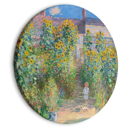 Round Canvas Print - Claude Monet’s Garden at Vétheuil - Farmhouse With Sunflowers