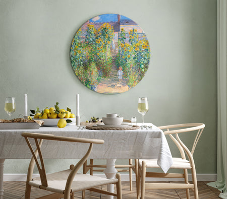 Round Canvas Print - Claude Monet’s Garden at Vétheuil - Farmhouse With Sunflowers