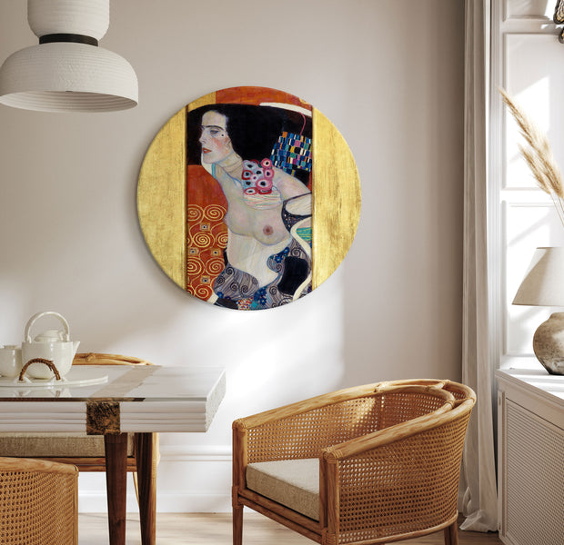 Round Canvas Print - Judith II, Gustav Klimt - Abstract Portrait of a Half-Naked Woman