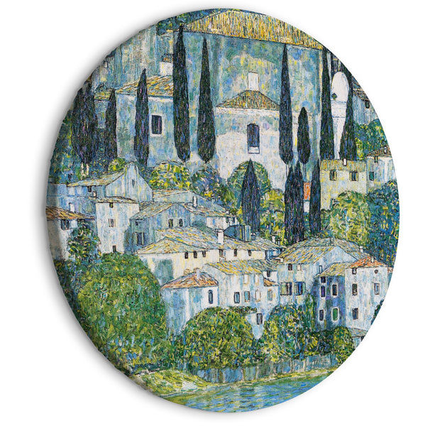 Round Canvas Print - Church in Cassone, Gustav Klimt - German Architecture by the River