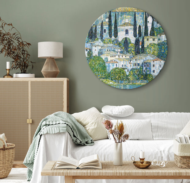 Round Canvas Print - Church in Cassone, Gustav Klimt - German Architecture by the River