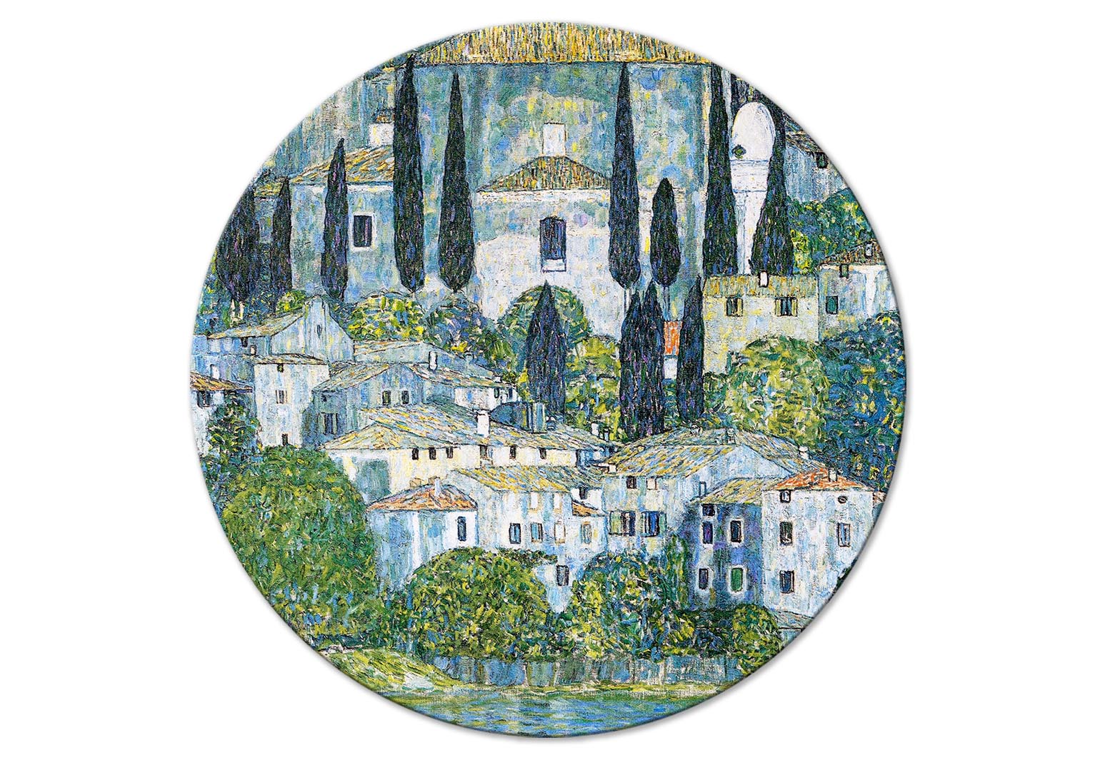 Round Canvas Print - Church in Cassone, Gustav Klimt - German Architecture by the River